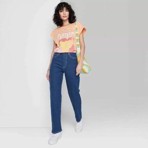 Women's Super-High Rise Contrast Stitch Straight Jeans - Wild Fable Dark Blue 2